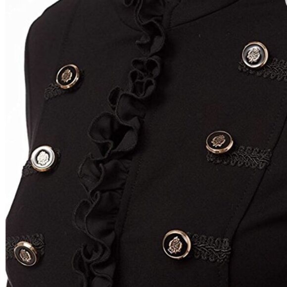 Joseph Ribkoff Black Ruffle Trim Jacket Designer Double-Breasted Blazer Size 8 - Picture 9 of 9